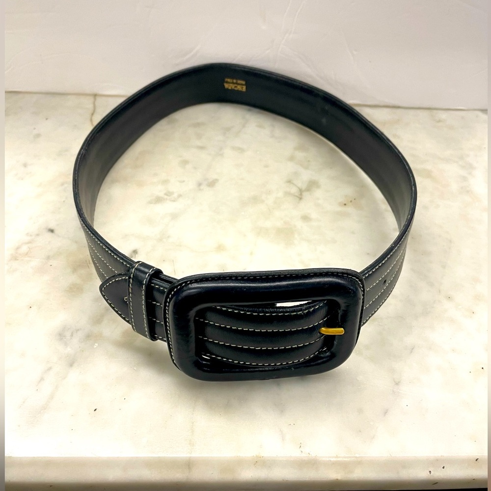 Ladies Escada Navy Blue Top Stitched Belt Preowned